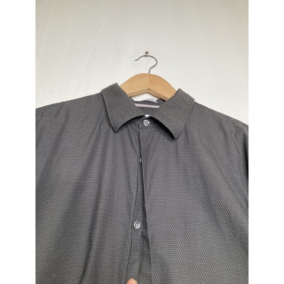 Calvin Klein Button Up Shirt Mens Size L Long Sleeve Gray Polka Dot Black Shirt - Picture 8 of 10